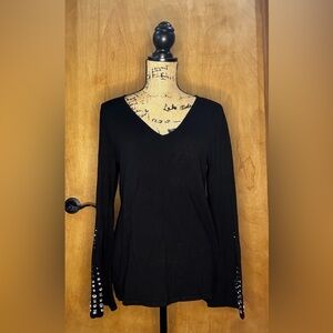 INC International Concepts Black Fitted Long Sleeve Blouse